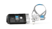 ResMed Airsense 10 Auto CPAP machine with mask on a white background
