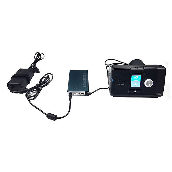Pilot 24 Lite Connected to AC adapter and ResMed AirSense 10 PAP Device